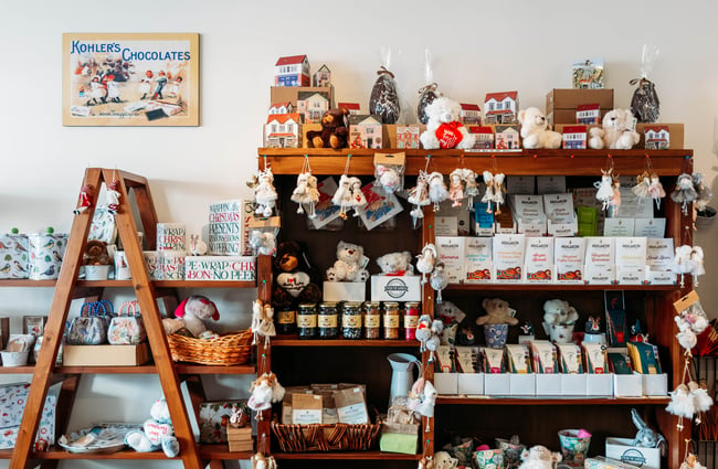 Display of chocolates and goods at The Chocolate Story.