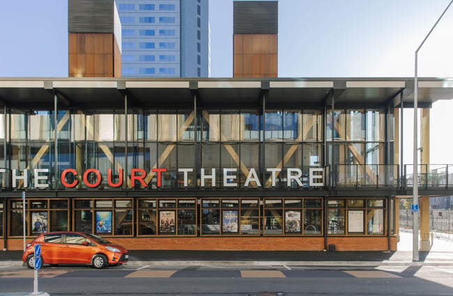 Signage on the exterior of the theatre building at The Court Theatre.