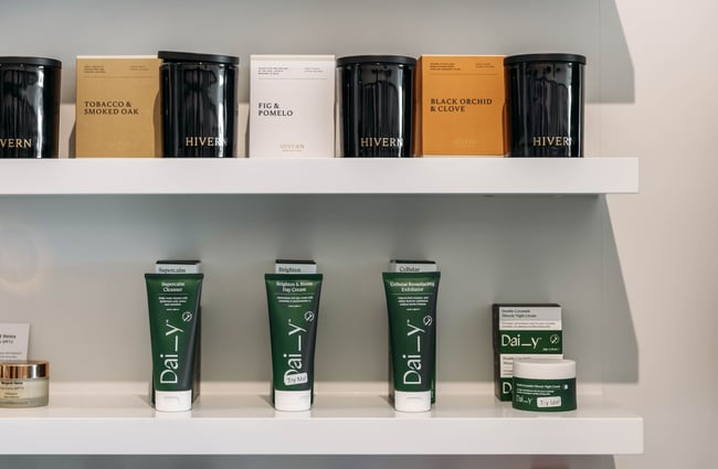 Products on a shelf at The Cove.