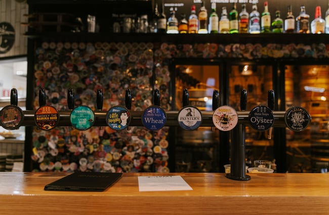 Close up of beer taps at Craft Embassy.