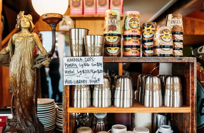 Reusable cups on display at The Duke’s Roadhouse in Rangitikei.