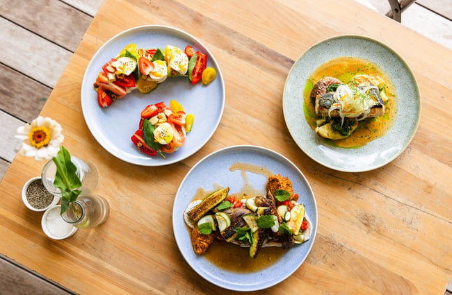 Several dishes on a table at The Farmers Daughter.