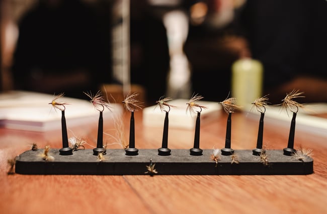 Flys on display at Patagonia's Fly Bar in Queenstown.