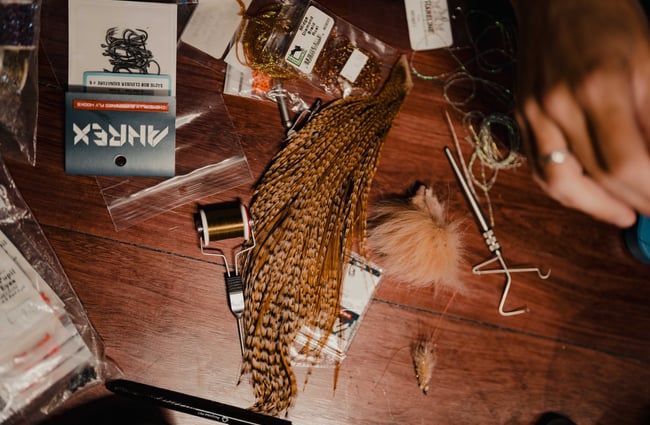 A close up of a large feather at Patagonia's Fly Bar in Queenstown.