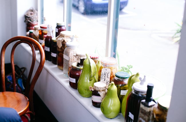 Jars on windowsill.