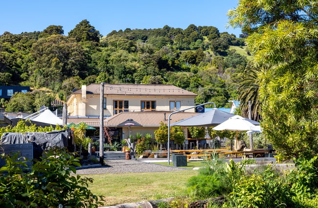 Beautiful overview of The Grand Hotel's heritage building and outdoor area