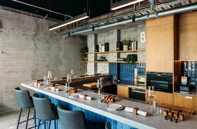 The kitchen and seating area inside The Green in Hamilton.