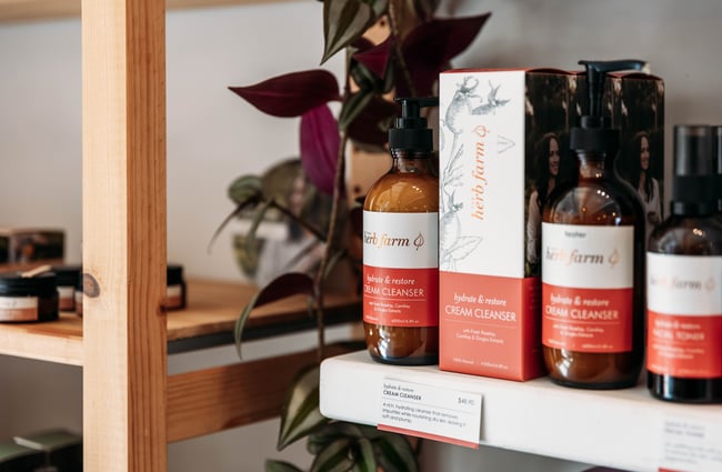 Close up of products in the shop at The Herb Farm.