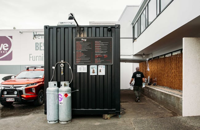 The side of The Karaage Kid shipping container.