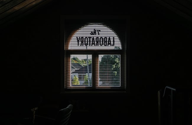 The laboratory painted window.