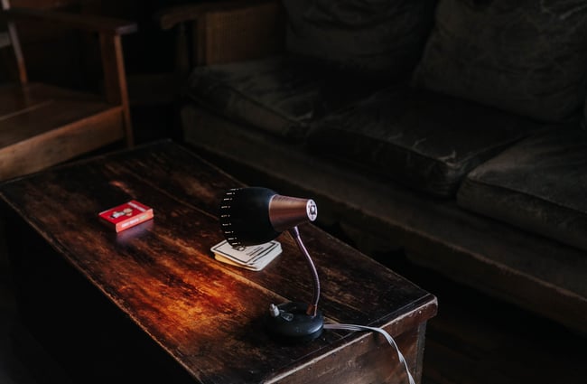 Vintage lamp with playing cards.