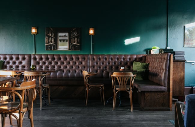 A seating booth in the upstairs bar.