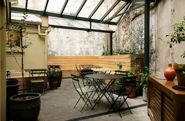 The outside dining area at The Lebanese Grocer.
