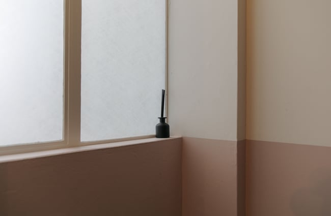 A close up of a room diffuser on a window sill.