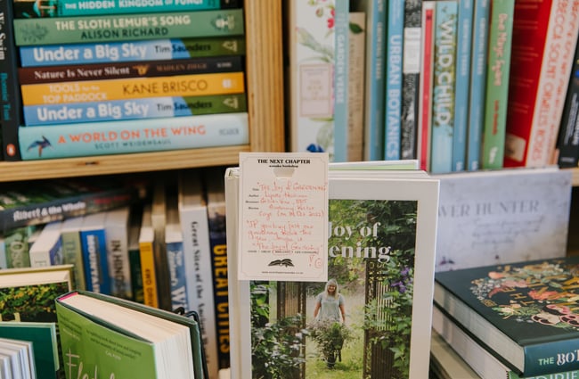 Close up of gardening books on display at The Next Chapter, Wānaka.