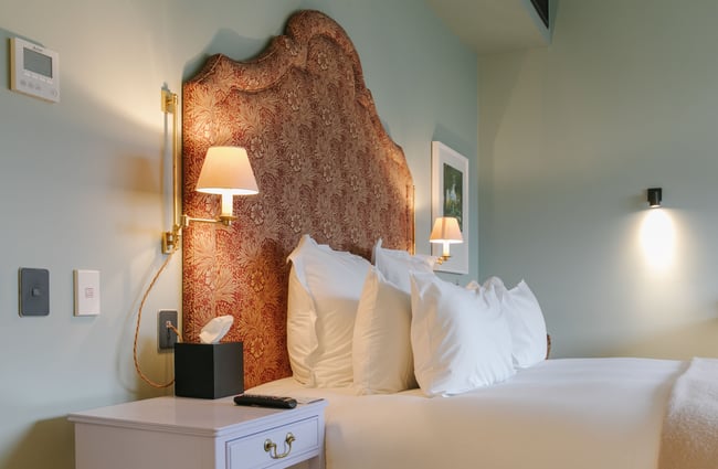 Red striking bed head board.