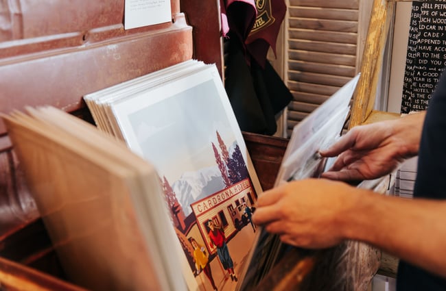 Close up of art prints.