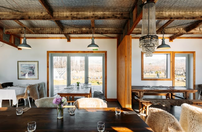 The seating area inside a restaurant.