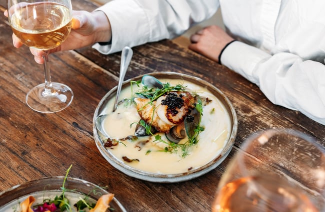 A plate of food on a table.