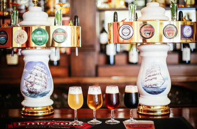 Close up of beres on the bar.