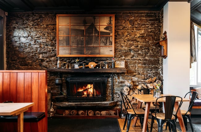 Roaring fire at The Post Office Cafe and Bar.