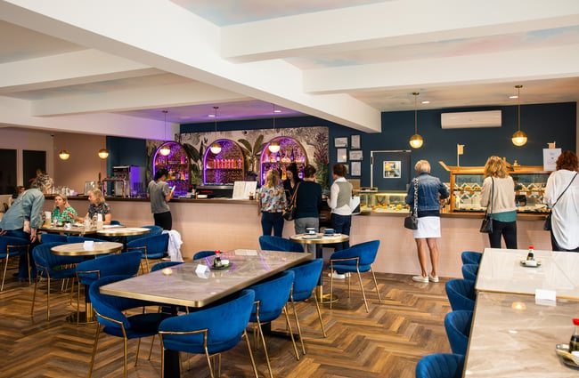 A large bar and restaurant area inside The Rabbit.