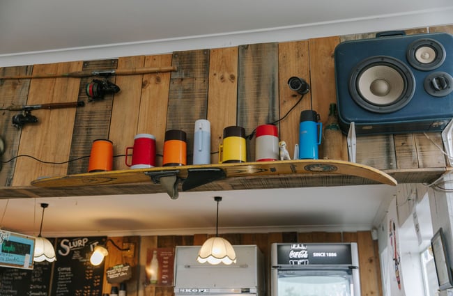 A close up of bottles on a shelf The Running Duck cafe in Geraldine.