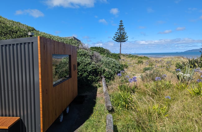 The Sauna Project set up by Waikanae Beach.