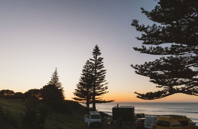 The ocean in Gisborne at dusk.
