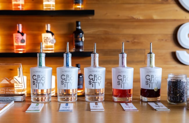 Lineup of Curiosity Gin at The Spirits Workshop.