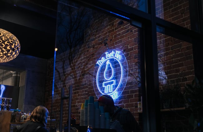 Looking into the cafe from outside.
