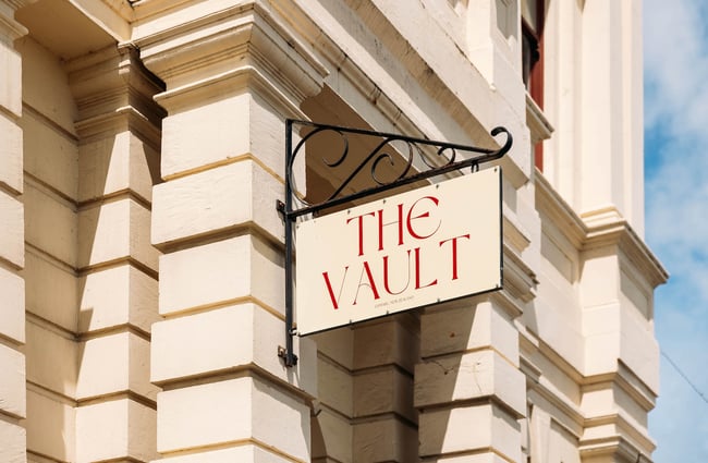Close up of The Vault store sign in Ōamaru