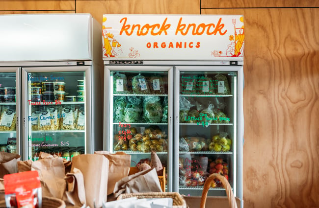 A refrigerator full of organic produce.