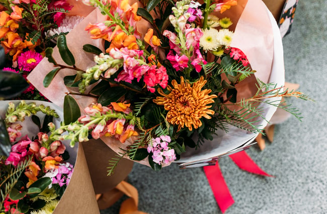 A close up of a bouquet of flowers.