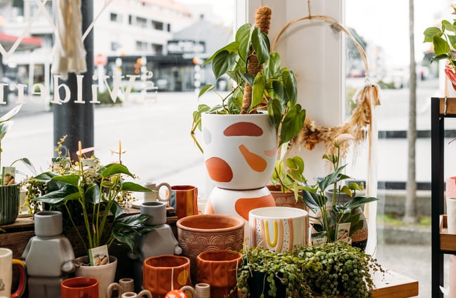 Colourful pots on display.