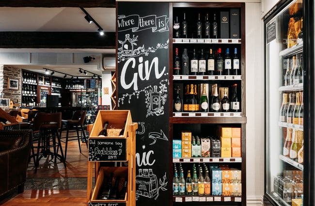 A gin display inside The Winery Arrowtown.