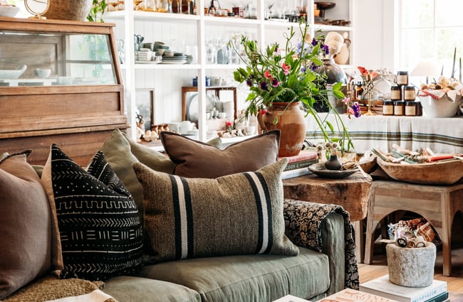 Cushions on a sofa at The Workroom.