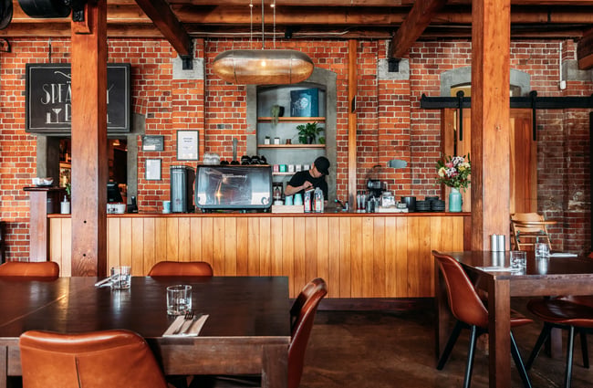The wooden bar inside a large bar in Gisborne.