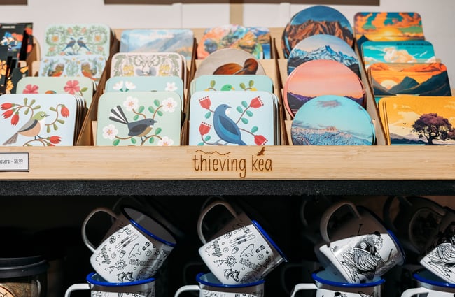 Coasters and mugs at Thieving Kea.