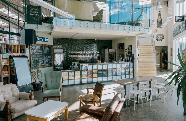 Main bar and seating area of Three Boys Brewery in Christchurch.