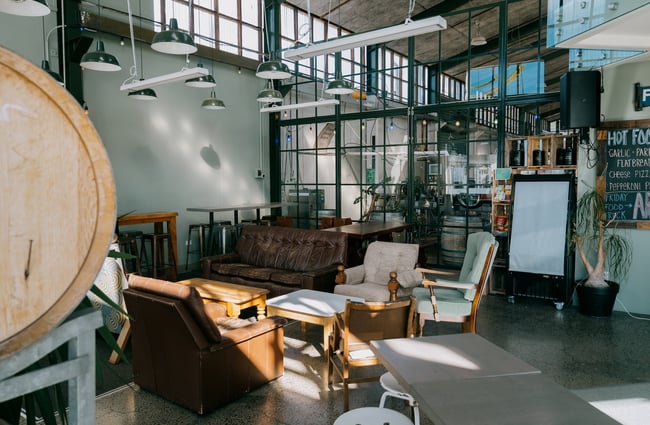 Downstairs bar area at Three Boys Brewery in Christchurch.