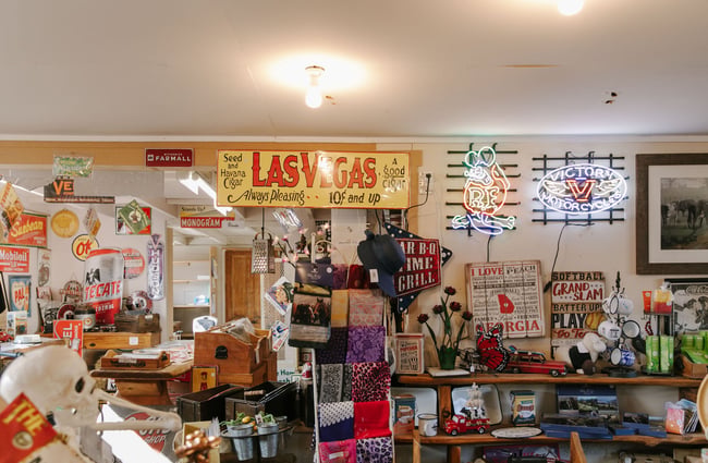 A busy interior of Three Creeks full of vintage and retro wares.