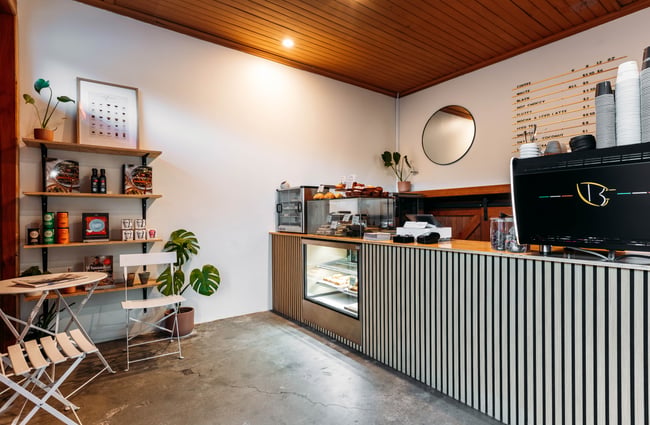 A long cafe counter.