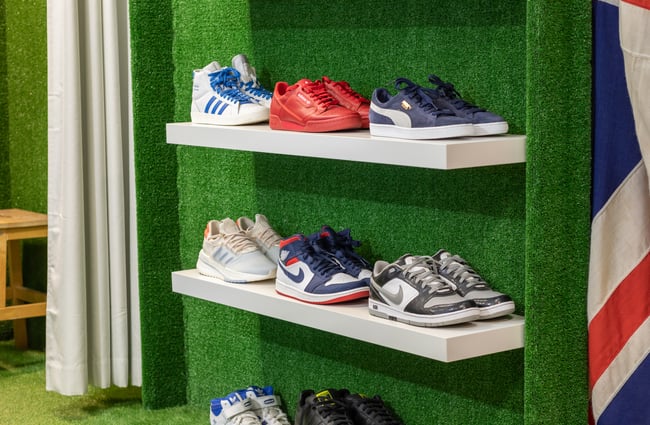 Shoes on a rack at To Be Continued.