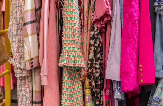 Close up of colourful clothing at To Be Continued.