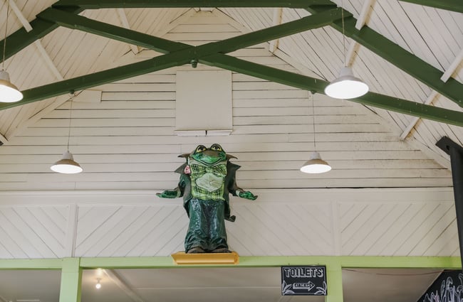 Toad from Wind and the Willows figurine at Toad Hall, Motueka.