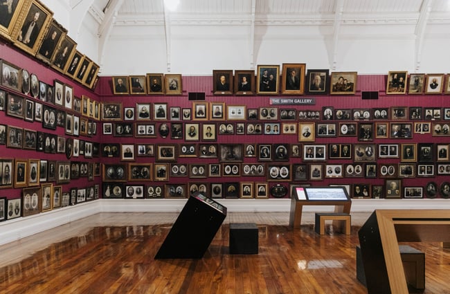 Portraits on a wall.