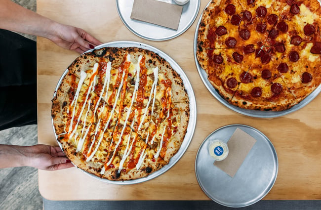 Pizza flatlay at Tony's Pizza.