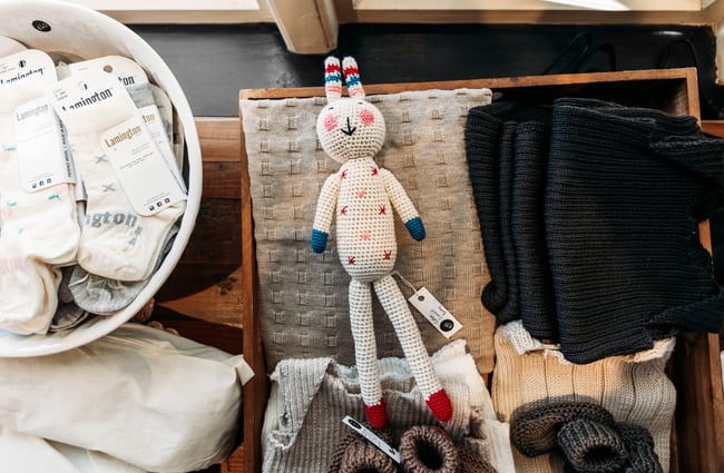 A close up of a knitted bunny.