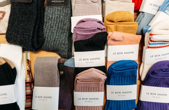 An extreme close up of colourful socks.
